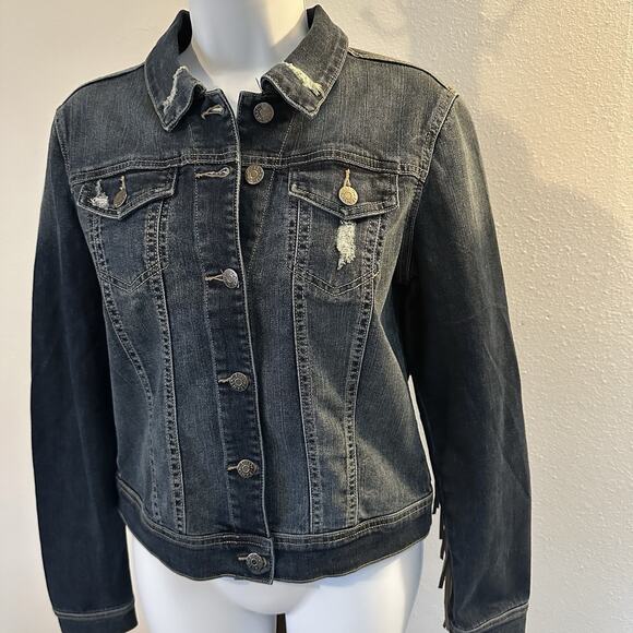 Cello Jeans Women’s M Denim Jacket Fringe Suede Western Boho Button Up - Picture 2 of 8